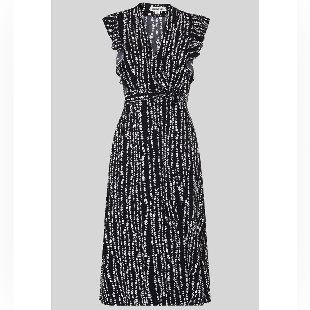 Whistles Savannah Print Wrap Dress Abstract Polka Dots Navy White Costal Size 10 - Picture 15 of 15
